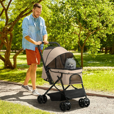 Pawhut Pet Stroller Dog Foldable Travel Carriage With Reversible HandleBrown from B&Q