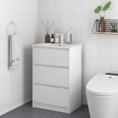 B&Q -  600mm Bathroom Vanity Unit W/ 1 Tap Hole Basin Drawers Gloss White