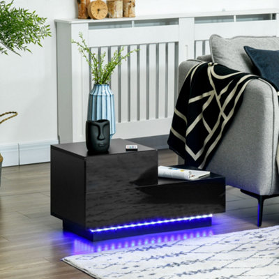 LED Bedside Table High Gloss Nightstand with Remote RGB Light Black - Image 8