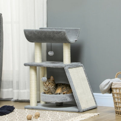 Bobobiy Light/Grey Cat Tree Tower, With Scratching Posts, Pad, Bed, Perch, Toy Ball - Image 8