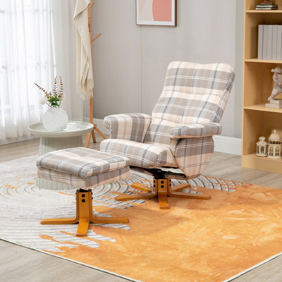Homcom Recliner Chair And Footstool Linen-Touch Fabric Wooden Base Multicolour