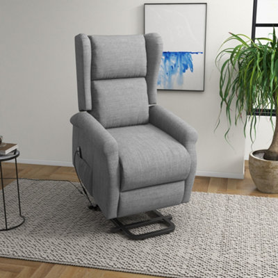 B&Q -  Power Lift Chair For The Elderly Fabric Recliner Armchair W/ Remote Grey