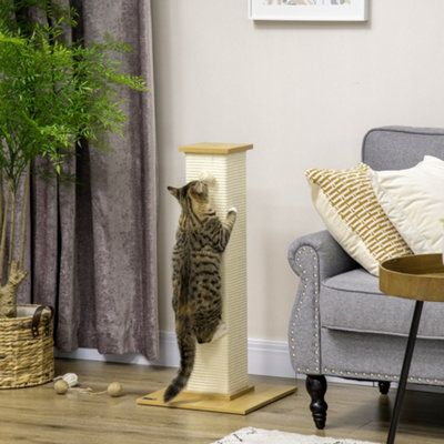 Pawhut 80Cm Sisal Rope Scratching Post, Cat Scratching Post - White