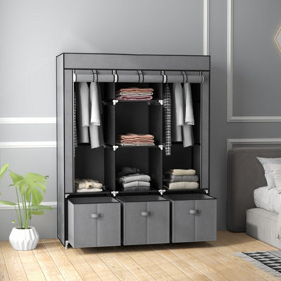 Homcom Large Fabric Wardrobe Closet 2 Rails5 Shelves 3 DrawersDark Grey from B&Q