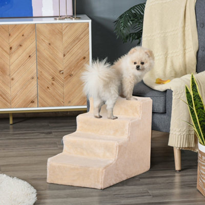 B&Q -  Four-Step Portable Dog Stairs With Washable Plush CoverBeige