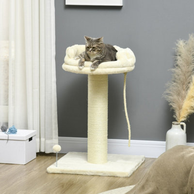 Pawhut Cream Cat Tree, With Sisal Wrapped Scratching Post - Image 3