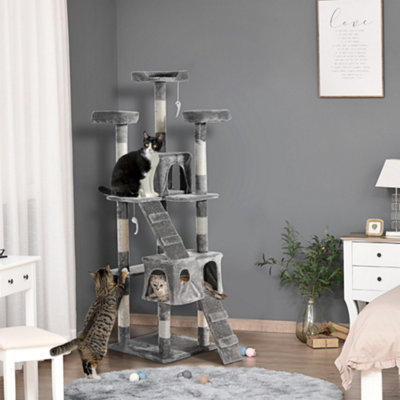 Pawhut 173Cm Cat Tower Scratching Post Activity Centre For Indoor Grey from B&Q