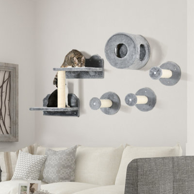 Bobobiy Grey 5Pcs Cat Wall Furniture With Perch, Cat House, Scratching Post - Image 8
