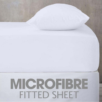 Ameha Plain Microfiber Fitted Sheet 25Cm Deep Pocket- Hypoallergenic Easy Care White Fitted Sheets Uk Double Bedsheet (137X190Cm) from B&Q