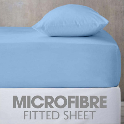 Ameha Plain Microfiber Fitted Sheet 25Cm Deep Pocket-Hypoallergenic Easy Care Light Blue Fitted Sheets Uk Double (137X190Cm) from B&Q