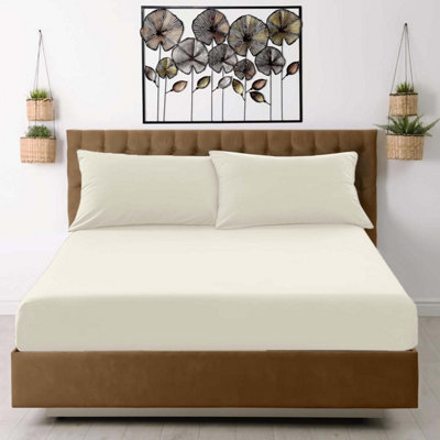 Ameha Cream Fitted Sheet Anti Allergic Extra Deep 25 Cm Bedsheet Single Microfiber Hypoallergenic Durable Bedsheet(90X190Cm) from B&Q