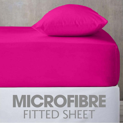 Ameha Pink Fitted Sheet Anti Allergic Extra Deep 25 Cm Bedsheet Single Microfiber Hypoallergenic Durable Bedsheet(91X190Cm) from B&Q
