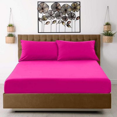 Ameha Pink Fitted Sheet Anti Allergic Extra Deep 25 Cm Bedsheet Double Microfiber Hypoallergenic Durable Bedsheet(137X190Cm) from B&Q