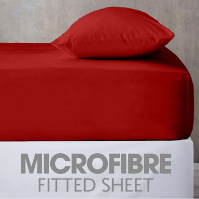 Ameha Plain Microfiber Fitted Sheet 25Cm Deep Pocket- Hypoallergenic Easy Care Red Fitted Sheets Double Bed Sheet(137X190Cm) from B&Q
