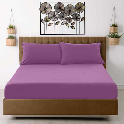 Ameha Purple Fitted Sheet Anti Allergic Extra Deep 25Cm Bedsheet Microfiber Hypoallergenic Durable Super King Bed Sheet(180X200Cm) from B&Q