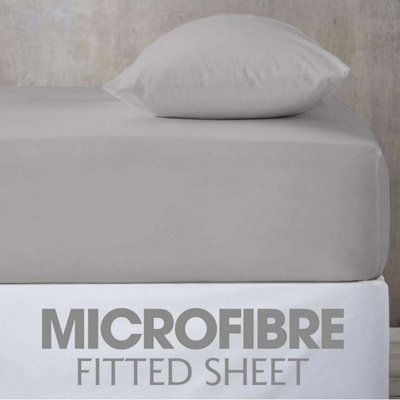 Ameha Plain Microfiber Fitted Sheet 25Cm Deep Pocket- Hypoallergenic Easy Care Silver Fitted Sheets Uk Double Bedsheet (137X190Cm) from B&Q