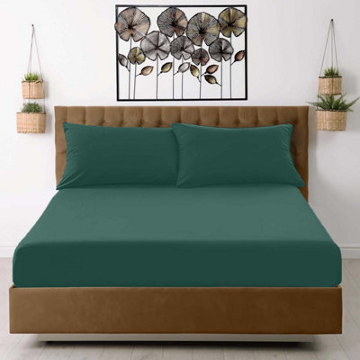 Ameha Fitted Sheet 25 Cm Extra Deep Hotel Quality Bedroom Anti Allergic Double,137X190Cm Emerald Green Fitted Bed Sheets from B&Q