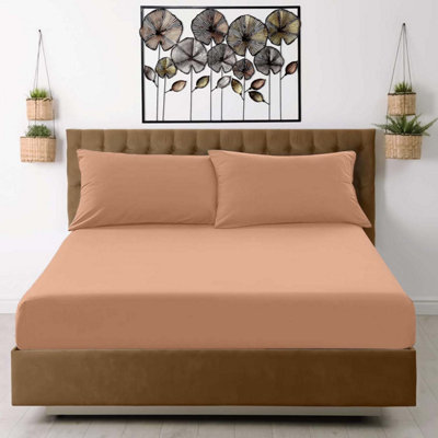 Ameha Peach Fitted Sheet Anti Allergic Extra Deep 25 Cm Bedsheet Super King Microfiber Hypoallergenic Durable Bedsheet(180X200Cm) from B&Q