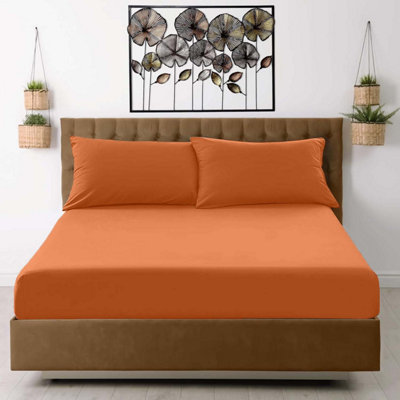 Ameha Rust Fitted Sheet Anti Allergic Extra Deep 25 Cm Bedsheet Single Microfiber Hypoallergenic Durable Bedsheet (91X190Cm) from B&Q