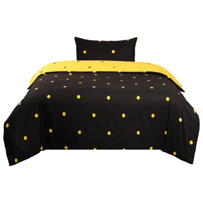 Ameha Printed Duvet Cover Matching Pillowcase 2Piece Set Reversible & Anti Allergic Black & Yellow Dotted Single (135X200Cm) from B&Q