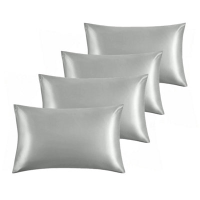 Ameha Grey Stain Silk Pillowcase Soft Anti Wrinkle Envelop Closure Pillow Cover For Hair & Skin Friendly 50X75Cm 2 Pair