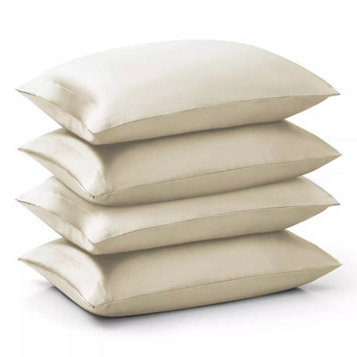 Ameha Ivory Stain Silk Pillowcase Soft Anti Wrinkle Envelop Closure Pillow Cover For Hair & Skin Friendly 50X75Cm 2 Pair