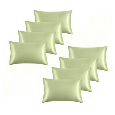 Ameha Mint Stain Silk Pillowcase Soft Anti Wrinkle Envelop Closure Pillow Cover For Hair & Skin Friendly 50X75Cm 4 Pair