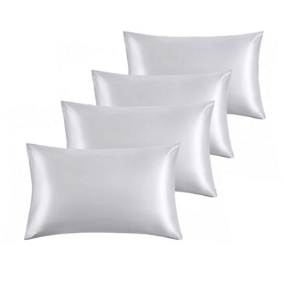 Ameha Silver Stain Silk Pillowcase Soft Anti Wrinkle Envelop Closure Pillow Cover For Hair & Skin Friendly 50X75Cm 4 Pair
