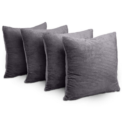 Ameha Grey Stripe Velvet Cushion Set18X18 InchIncludes 4 Filled Cushions & 4 CoversBreathable & Hypoallergenic from B&Q