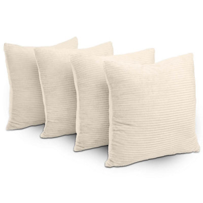Ameha Cream Stripe Velvet Cushion Set18X18 InchIncludes 4 Filled Cushions & 4 CoversBreathable & Hypoallergenic from B&Q