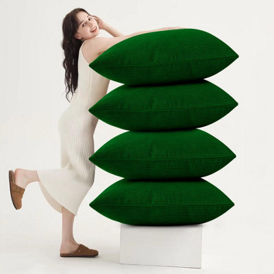 Ameha Emerald Stripe Velvet Cushion Set18X18 InchIncludes 4 Filled Cushions & 4 CoversBreathable & Hypoallergenic from B&Q