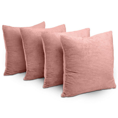 Ameha Pink Stripe Velvet Cushion Set18X18 InchIncludes 4 Filled Cushions & 4 CoversBreathable & Hypoallergenic from B&Q