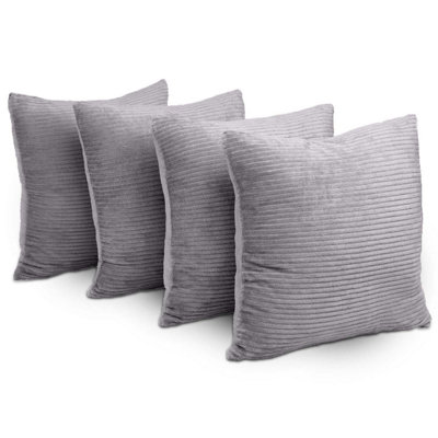 Ameha Light Grey Stripe Velvet Cushion Set18X18 InchIncludes 4 Filled Cushions & 4 CoversBreathable & Hypoallergenic from B&Q