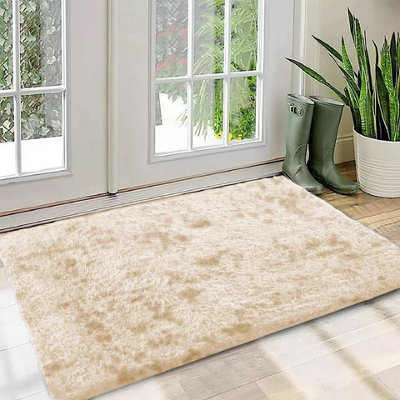 Ameha Shaggy Fluffy Mats Soft Non Slip Tye Dye Cream Door Mats Large 60X110 Cm Kitchen Floor Mats from B&Q