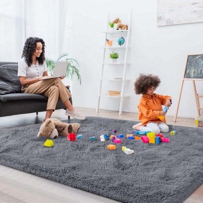 Ameha Grey Shaggy Rugs Soft Fluffy Area Rug Modern Living Room Bedroom Indoor/outdoor Carpets 120X170 Cm from B&Q