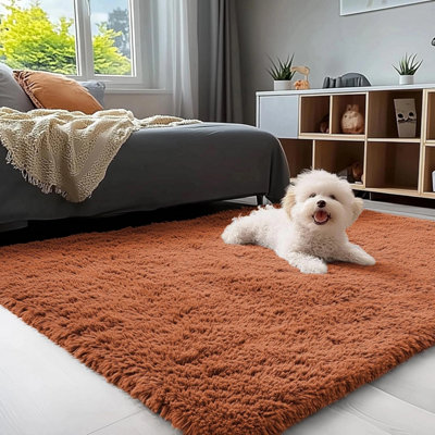 Ameha Shaggy Rug Super Soft Plush Fluffy Rust Area 120X170 Cm Carpet Bedroom Living Room Rugs from B&Q