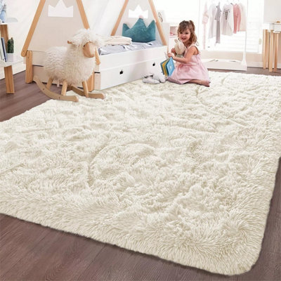 Ameha Living Room Fluffy Shaggy Cream Area Rugs For Bedroom Modern Carpet Non-Slip 120X170 CmNon Shedding Indoor/outdoor Rug from B&Q