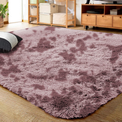 Ameha Non Slip Shaggy Rugs Soft Fluffy Tye Dye Pink/lilac 200X290 Cm Area Rug Bedroom Non Slip Carpets from B&Q