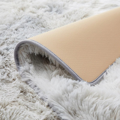 Tye Dye Light Grey Shaggy Fluffy Rug Non Slip Soft Large Area Rugs ...