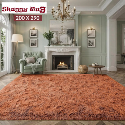 Ameha Shaggy Rug Soft Fluffy Large Area Bedroom & Living Room Carpet (Rust)200X290 Cm from B&Q