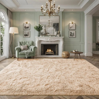 Ameha Living Room Large 200X290 Cm Beige Area Rugs Bedroom Lounge Non-Slip Fluffy Shaggy Thick Pile Rug Non-Shedding Easy To Clean from B&Q