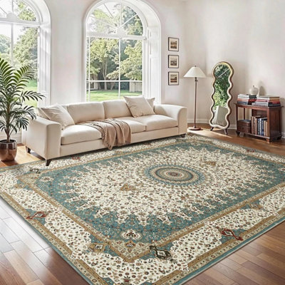 Ameha Cashmere Rugs Non Slip Large Area 160X230 Cm Living Room Rug Modern Bedroom Floor Willow Teal Carpets from B&Q