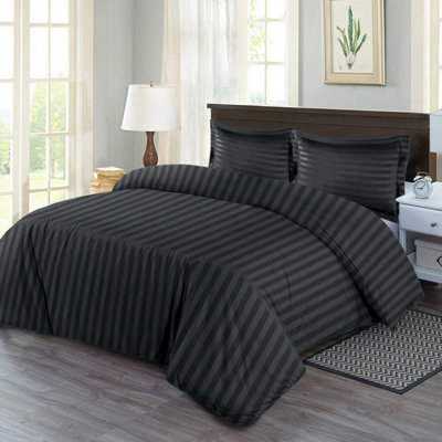 Ameha Stripe Duvet Set With Pillowcase Reversible Bedding & Soft Microfiber Cover Black Single Size 135X200Cm from B&Q