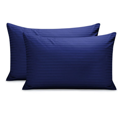Ameha Pillowcase Pair Navy Microfiber Stripe Pillowcase-Envelope Closure PillowcaseMachine Washable Bedding Pillow Cover 50X75Cm from B&Q