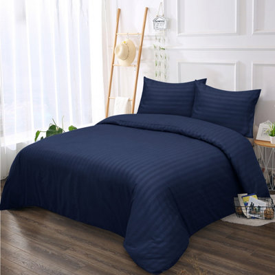 Ameha Stripe Duvet Set With Pillowcase Navy King Size 230X220Cm Reversible Soft Microfiber & Anti Allergic from B&Q