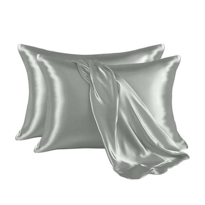 Ameha Grey Stain Silk Pillowcase Ultra Soft Anti Wrinkle Pillow Cover For Hair & Skin Friendly Standard Size 50X75 Cm Pair