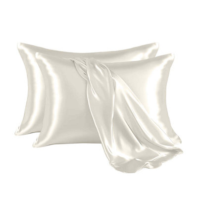 Ameha Ivory Stain Silk Pillowcase Ultra Soft Breathable Pillow Covers For Hair & Skin Friendly Standard Size 50X75 Cm