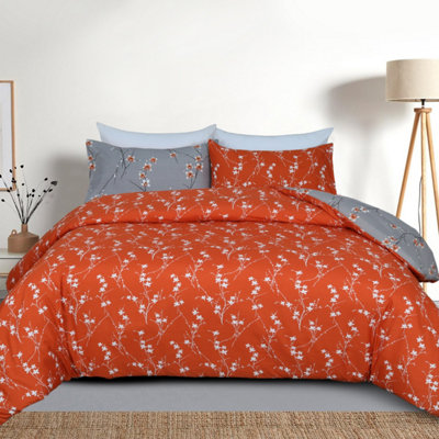 Ameha Printed Duvet Cover 3Piece Set With Matching Pillowcase Microfiber Floral Pattern Rust Flower Super King 260X220Cm) from B&Q