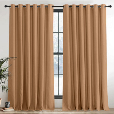 Ameha Thermal Thick Blackout Curtains Ready Made Eyelet Ring Top Beige Curtain Pair 90X90 With Tiebacks Bedroom Living Room Decor from B&Q