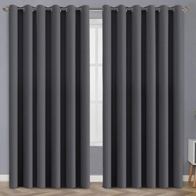 Ameha Thermal Thick Blackout Curtains Ready Made Eyelet Ring Top Grey Curtain Pair 90X90 With Tiebacks Bedroom Living Room Decor from B&Q